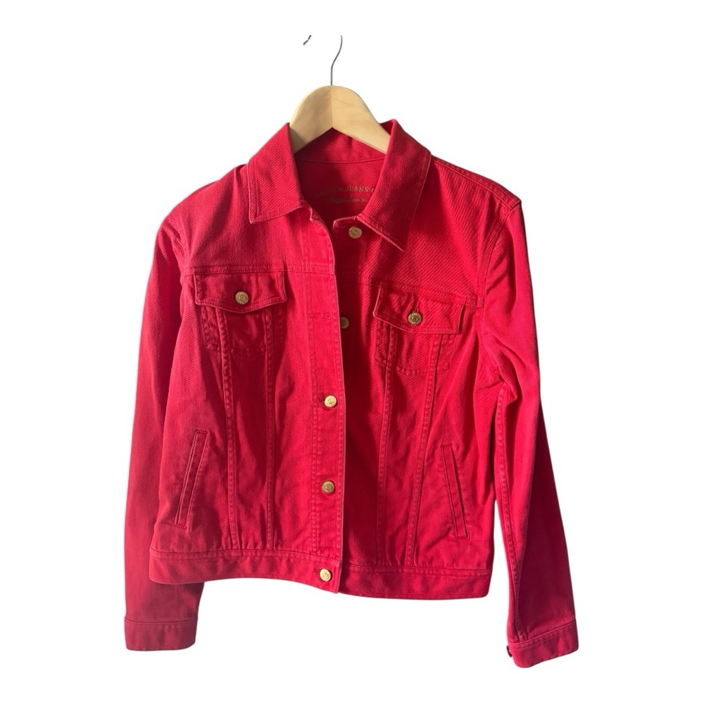 Lauren Ralph Lauren Red Denim Jacket Medium Classic Trucker - Picture 3 of 13